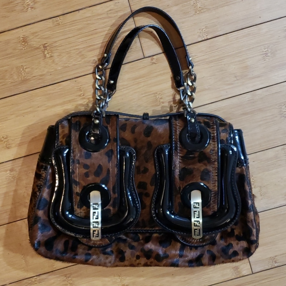 Authentic fendi B bag calf hair cheetah print